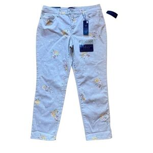 Bandolino Soft Cream and Pink Floral Women's Ankle Jeans